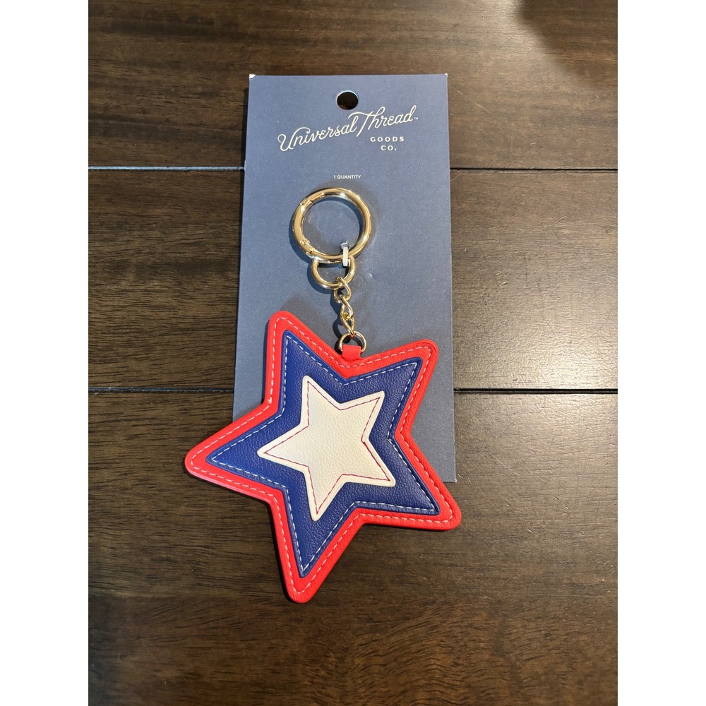 Universal Thread Red White Blue Star Keychain Faux Leather Bag Charm Patriotic